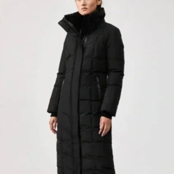 Mackage Jada Down Maxi Parka Coat with Fur Trim XS Black